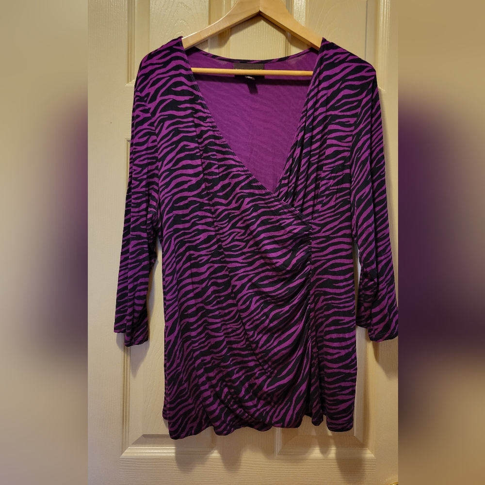 🌻Dana Buchman Purple Zebra Print Blouse Size XL Excellent Condition